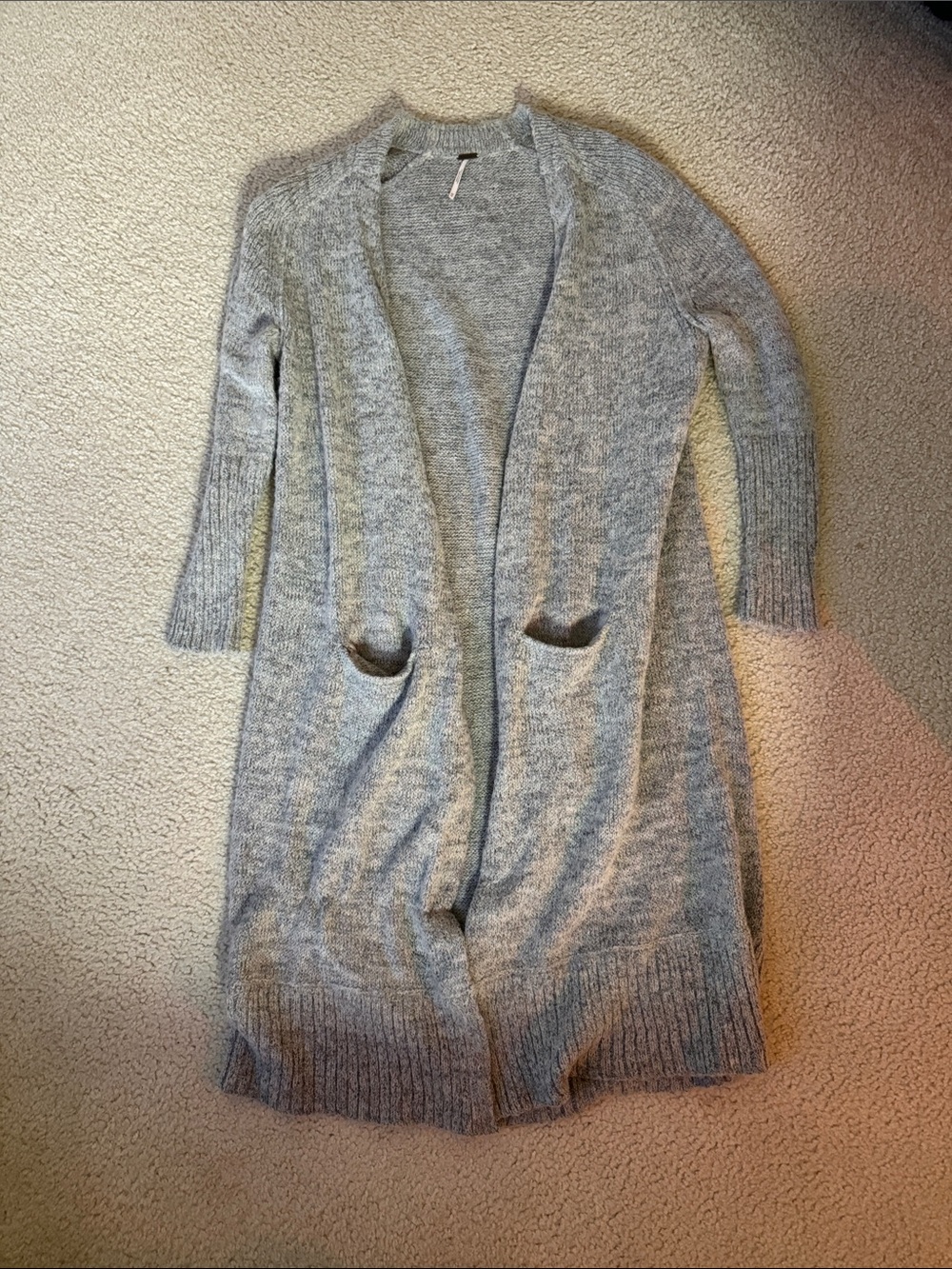 Free People Light Gray Open-Front Long Cardigan